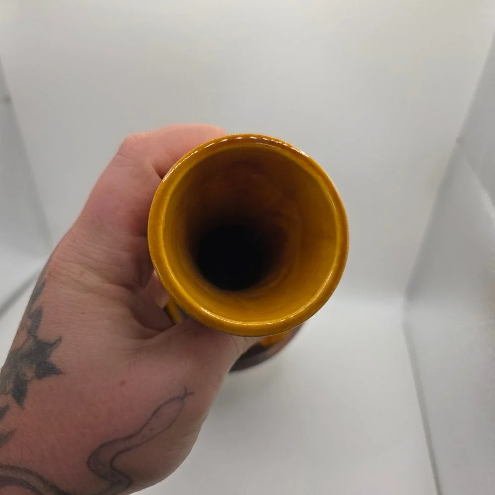 Royal Haeger Mid Century Modern Yellow Brown Drip Glaze Pottery Vase Vintage